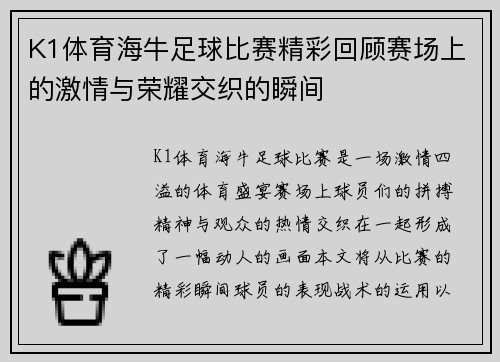 K1体育海牛足球比赛精彩回顾赛场上的激情与荣耀交织的瞬间
