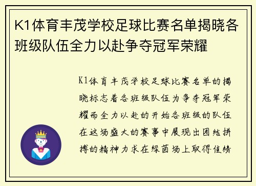 K1体育丰茂学校足球比赛名单揭晓各班级队伍全力以赴争夺冠军荣耀